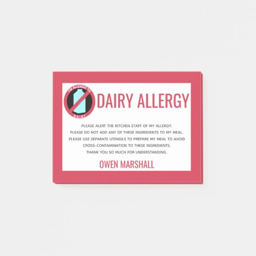 Dairy Allergy Alert Restaurant Chef Custom Post_it Notes