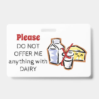 Dairy Allergy Badge - Customize Emergency Info