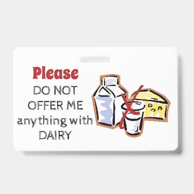 Dairy Allergy Badge - Customize Emergency Info (Front)