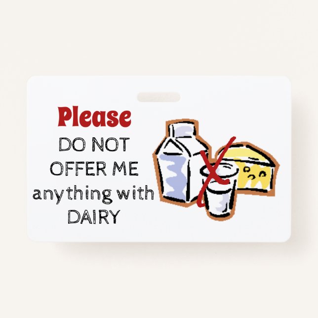 Dairy Allergy Badge - Customize Emergency Info (Front)