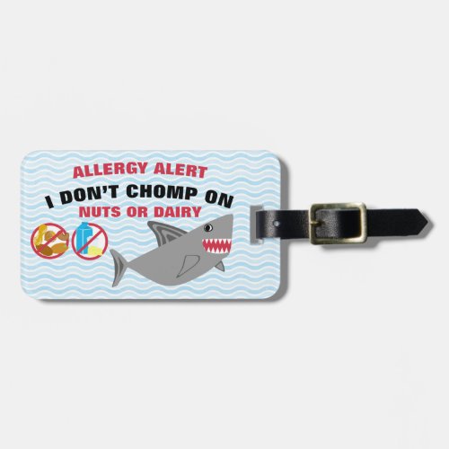 Dairy and Nut Allergy Alert Shark for Medical Kit Luggage Tag