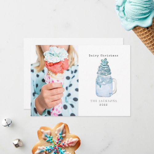 Dairy Christmas Blue Snowflake Milkshake Holiday Card