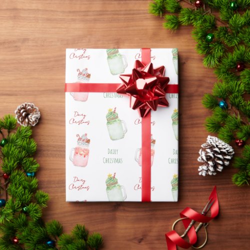 Dairy Christmas Mason Jar Milkshakes Pattern Wrapping Paper
