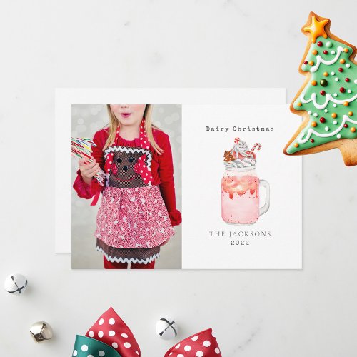 Dairy Christmas Peppermint Candy Cane Milkshake Holiday Card