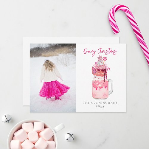 Dairy Christmas Pink Milkshake Holiday Card
