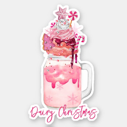 Dairy Christmas Pink Milkshake Punny Sticker