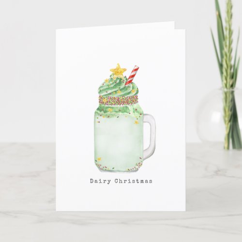 Dairy Christmas Tree Green Mason Jar Milkshake Holiday Card