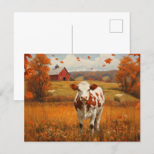 Dairy Cow Autumn Farm Landscape Postcard