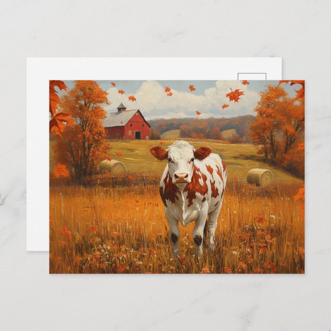 Dairy Cow Autumn Farm Landscape Postcard (Front/Back)