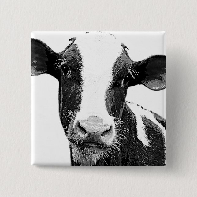 Dairy Cow - Black and White Dairy Calf Pinback Button (Front)