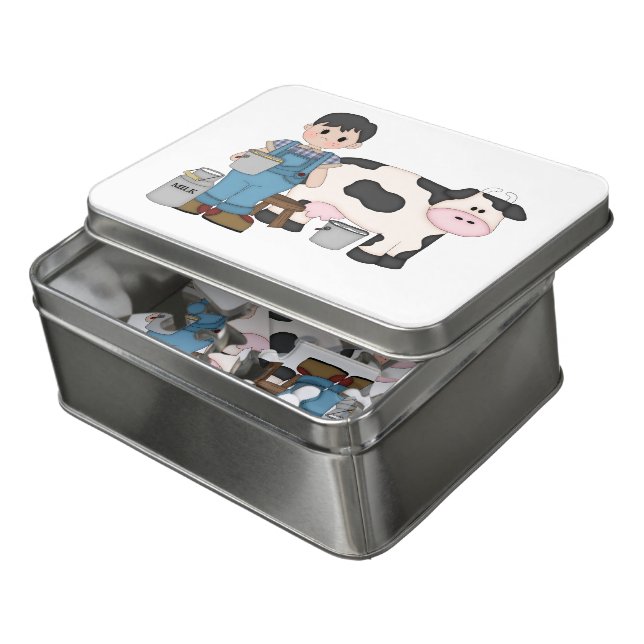Dairy Cow Boy Jigsaw Puzzle (Lid Open)