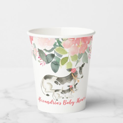 Dairy Cow Farm Floral Baby Shower Paper Cups
