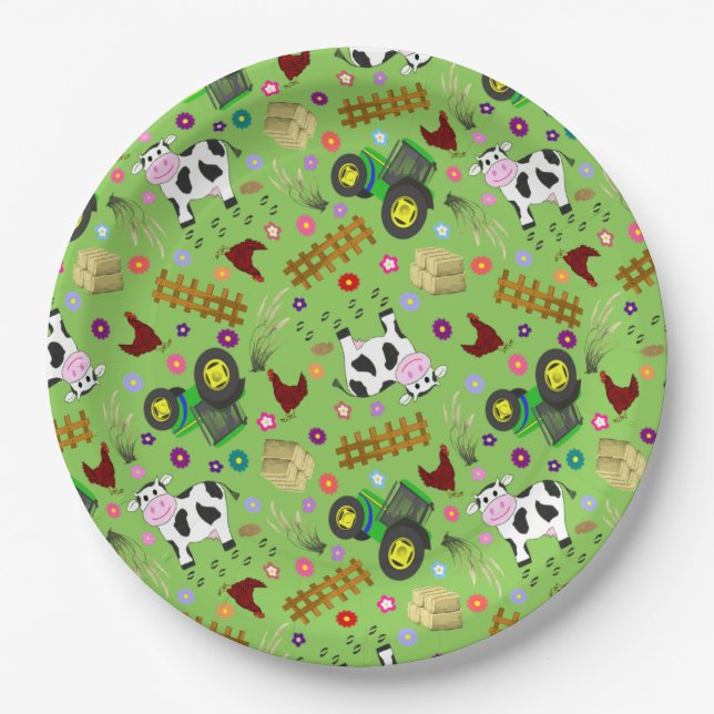 Dairy Cow Farmyard Scene Paper Plates (Front)
