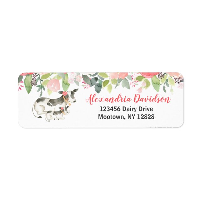 Dairy Cow Floral Custom Address Labels (Front)