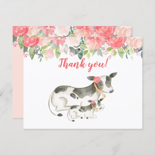 Dairy Cow Floral Peony Thank you notes Invitation