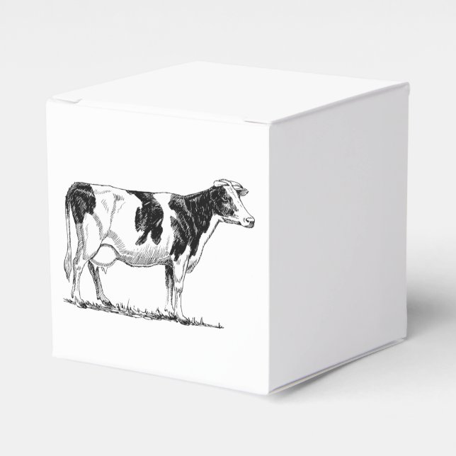 Dairy Cow Holstein Fresian Pencil Drawing Favor Boxes (Front Side)