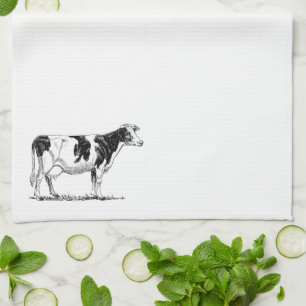 Dairy Cow Holstein Fresian Pencil Drawing Kitchen Towel