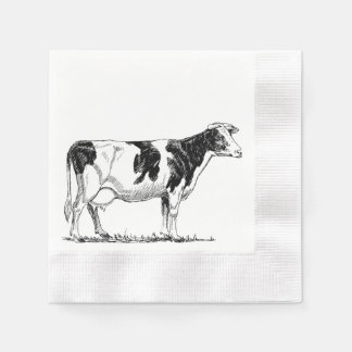 Dairy Cow Holstein Fresian Pencil Drawing Paper Napkins