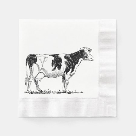 Dairy Cow Holstein Fresian Pencil Drawing Paper Napkins