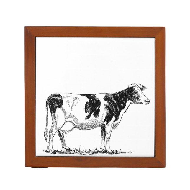 Dairy Cow Holstein Fresian Pencil Drawing Pencil Holder (Front)