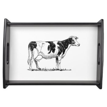 Dairy Cow Holstein Fresian Pencil Drawing Serving Tray by CorgisandThings at Zazzle