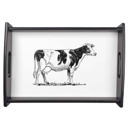 Dairy Cow Holstein Fresian Pencil Drawing Serving Tray