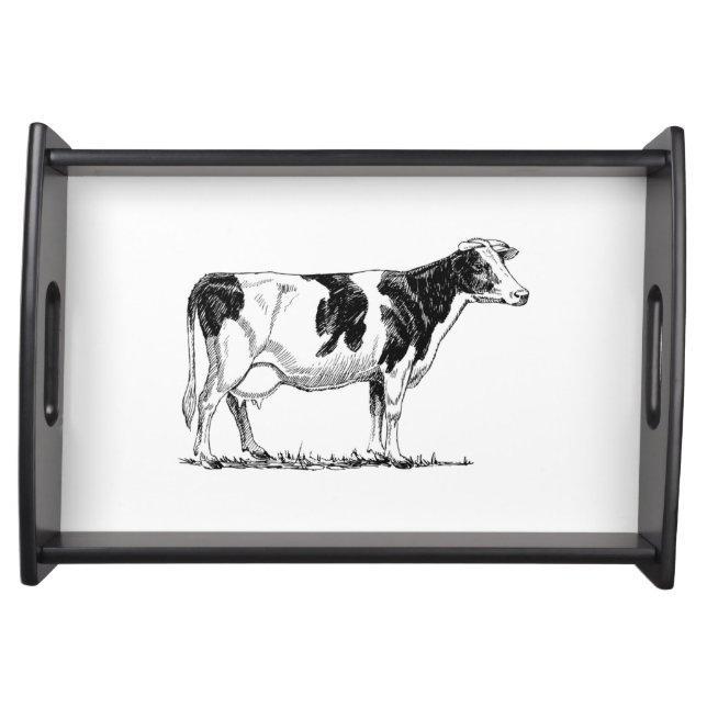 Dairy Cow Holstein Fresian Pencil Drawing Serving Tray (Front)