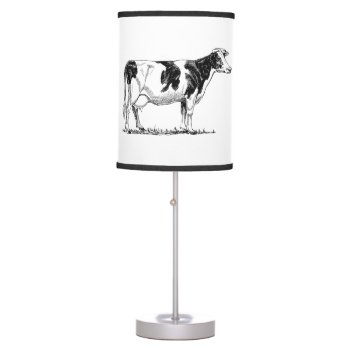 Dairy Cow Holstein Fresian Pencil Drawing Table Lamp by CorgisandThings at Zazzle
