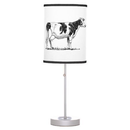 Dairy Cow Holstein Fresian Pencil Drawing Table Lamp
