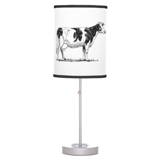 Dairy Cow Holstein Fresian Pencil Drawing Table Lamp (Front)