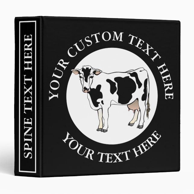 Dairy Cow Icon Logo Custom Text  3 Ring Binder (Front/Spine)