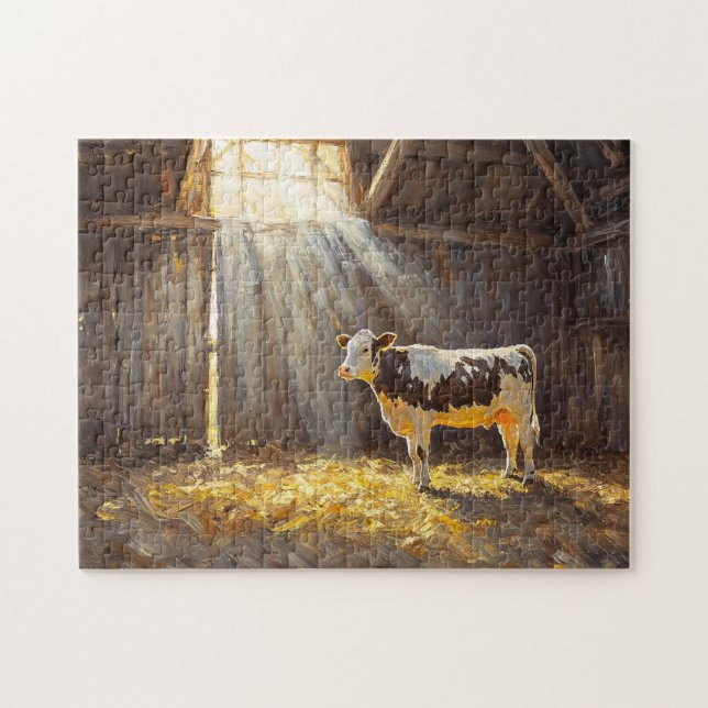 Dairy Cow in a Barn Rustic Farm Jigsaw Puzzle (Horizontal)