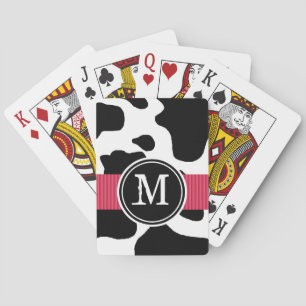 Dairy Cow Pattern with Red Monogrammed Poker Cards