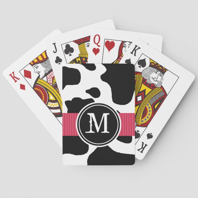 Dairy Cow Pattern with Red Monogrammed Poker Cards (Back)
