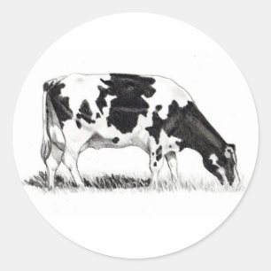 DAIRY COW, PENCIL ART CLASSIC ROUND STICKER