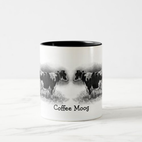 DAIRY COW PENCIL ART REALISM coffee moog Two_Tone Coffee Mug