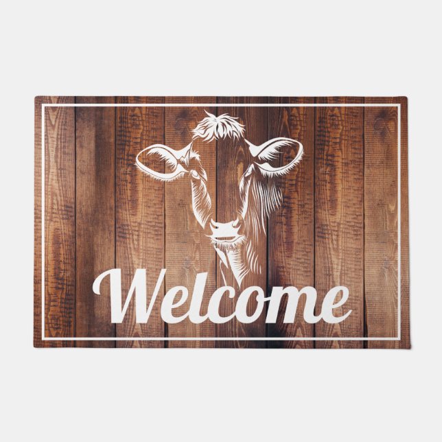 Dairy Cow Rustic Barn Wood Planks - Personalized Doormat (Front)