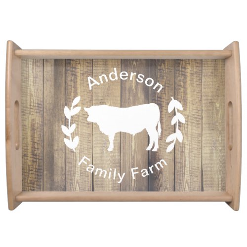 Dairy Farm Country Rustic Family Name Bull Serving Tray