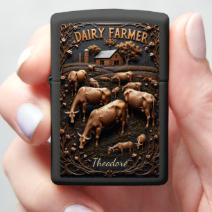 Dairy Farmer Cows Hilly Field Rustic Barn Zippo Lighter