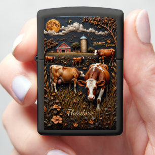 Dairy Farmer Cows Red Barn Full Moon Zippo Lighter