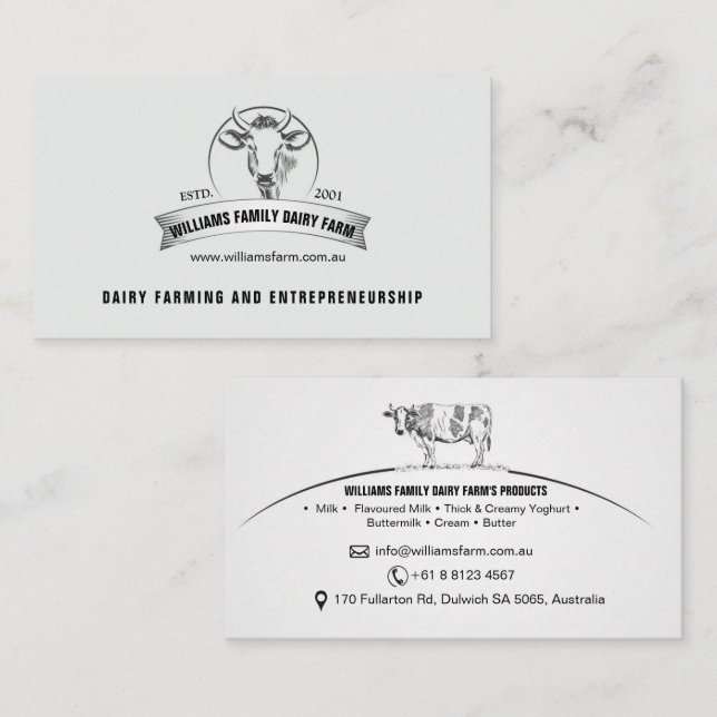 Dairy Farms, cattle, agriculture,  Business Card (Front/Back)