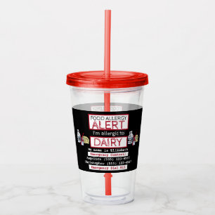 Dairy Food Allergy Alert Label Acrylic Tumbler