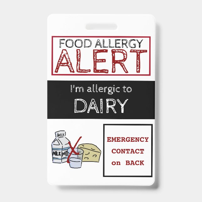 Dairy Food Allergy Alert Label Badge (Front)