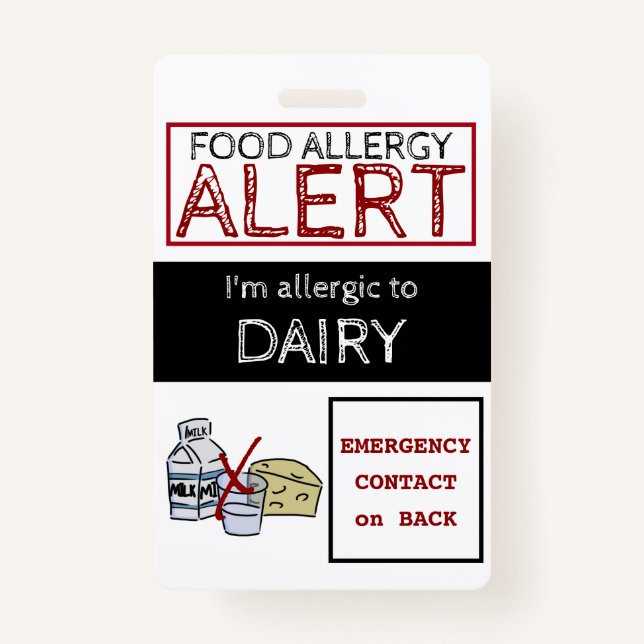 Dairy Food Allergy Alert Label Badge (Front)