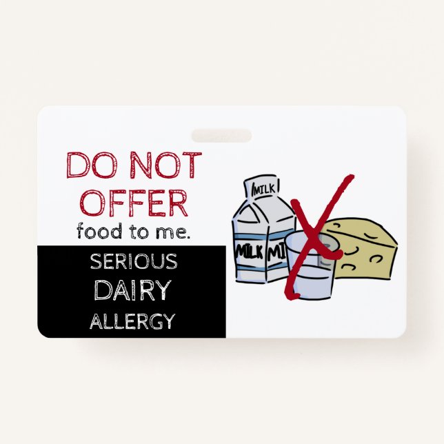 Dairy Food Allergy Alert Label Badge (Front)