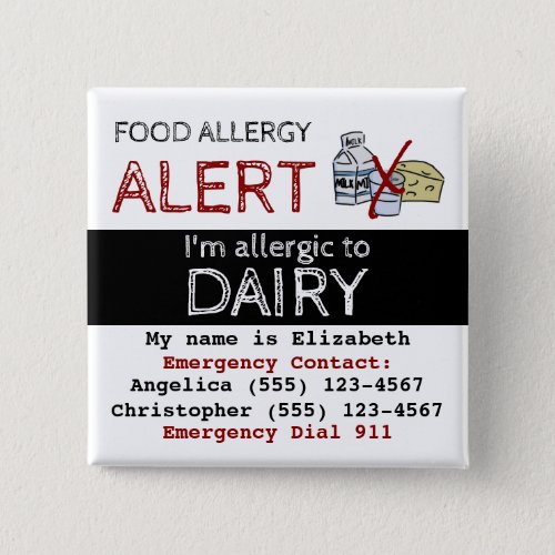 Dairy Food Allergy Alert Label Button