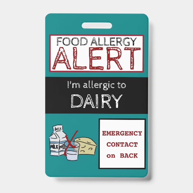 Dairy Food Allergy Alert Teal Label Badge