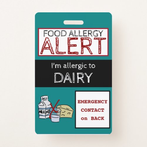 Dairy Food Allergy Alert Teal Label Badge
