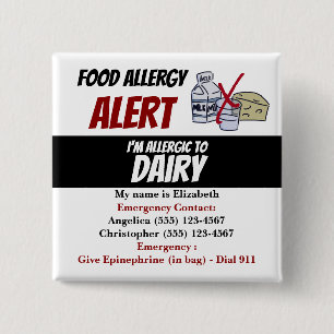 Dairy Food Allergy Alert Warning Button