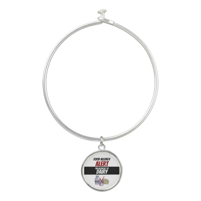 Dairy Food Allergy Alert Warning Label Bangle Bracelet (Front)
